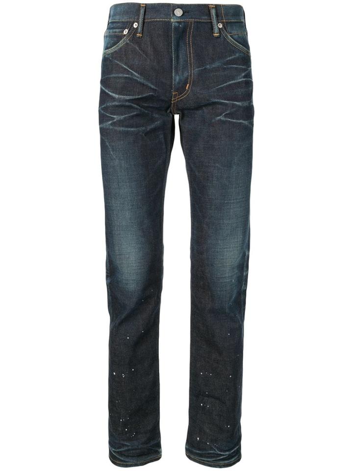Visvim Paint Splatter Slim-fit Jeans - Blue
