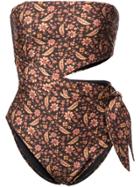 Zimmermann Floral Strapless Swimsuit - Brown
