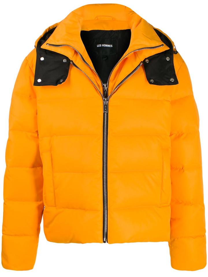 Les Hommes Front Zip Puffer Jacket - Orange
