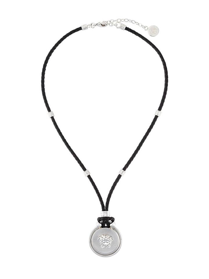Versace Medusa Necklace, Women's, Black, Calf Leather/brass