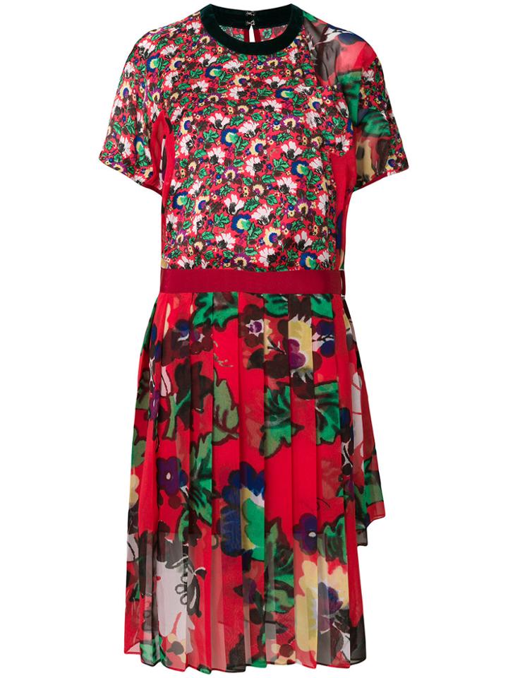 Sacai Mixed Florals Dress - Red