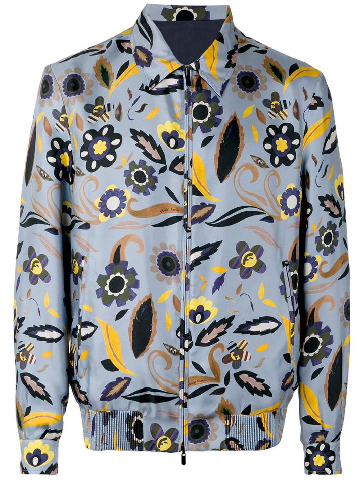 Fendi - Floral Bomber Jacket - Men - Silk/cupro - 48, Blue, Silk/cupro