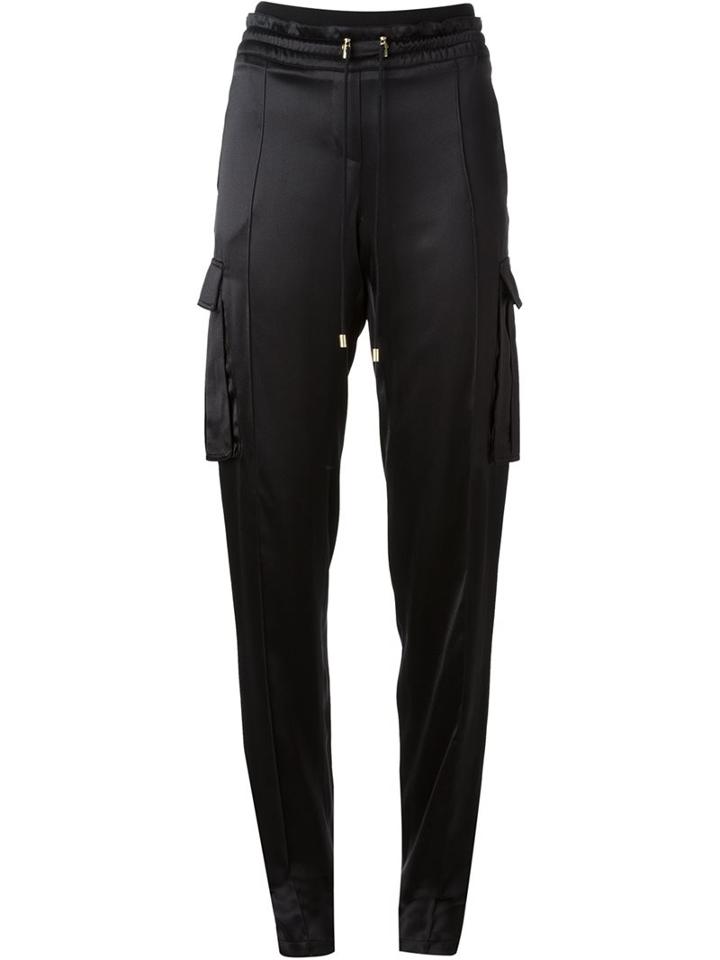 Balmain Track Trousers, Women's, Size: 38, Black, Silk/viscose/polyamide/spandex/elastane