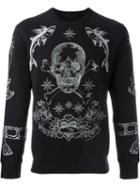 Alexander Mcqueen Tattoo Skull Embroidered Sweatshirt, Men's, Size: Xl, Blue, Cotton/polyester
