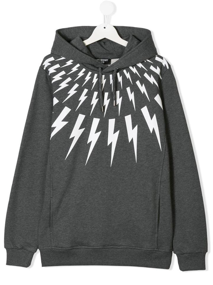 Neil Barrett Kids Teen Lightning Bolt Print Hoodie - Grey
