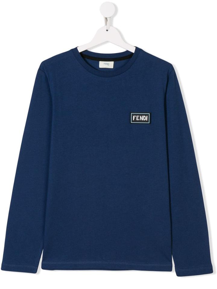 Fendi Kids Teen Logo Patch T-shirt - Blue