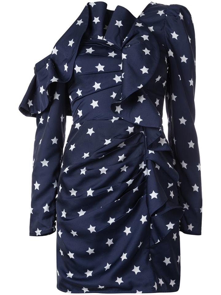 Self-portrait Printed Ruffle Mini Dress - Blue