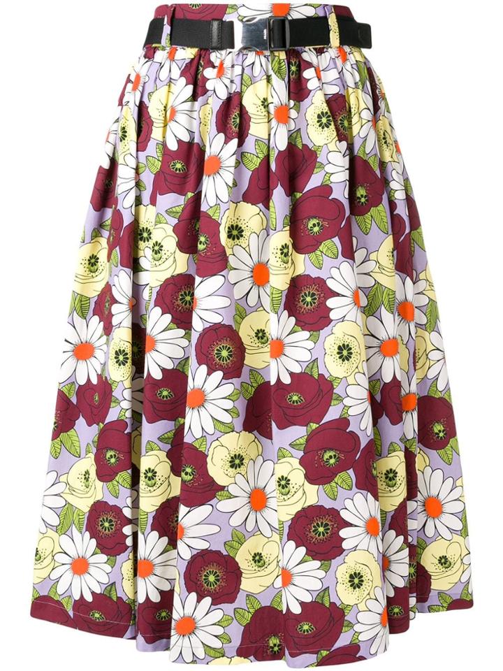 Prada Full Floral Skirt - Red