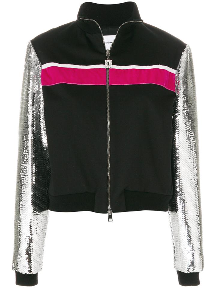 Brognano Sequin Sleeves Bomber Jacket - Black