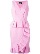 Boutique Moschino Frill Hem V-neck Dress, Women's, Size: 44, Pink/purple, Cotton/other Fibers