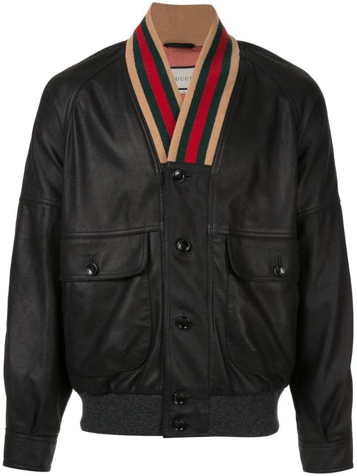 Gucci Web Collar Bomber Jacket - Black