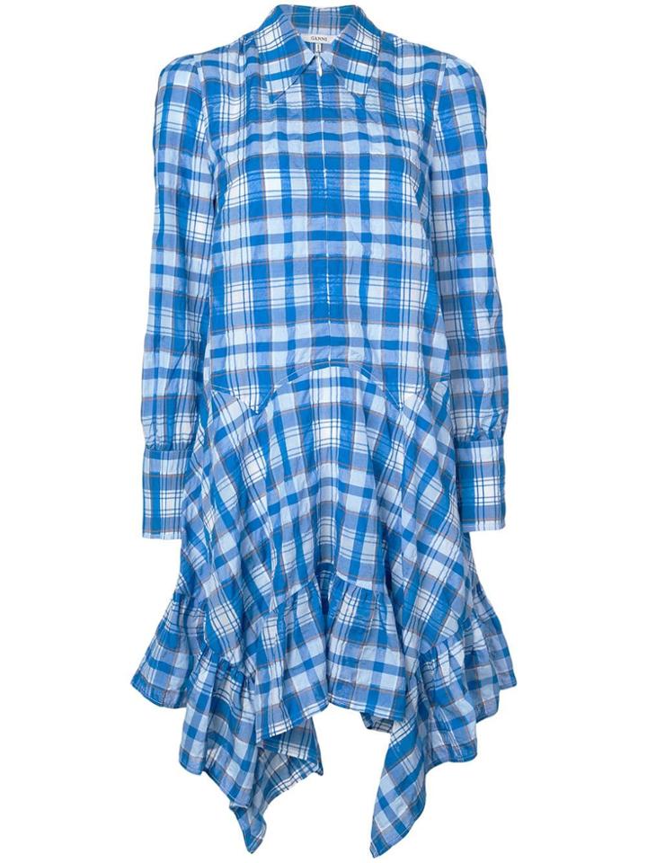 Ganni Fill Hem Checked Dress - Blue