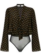 Andrea Marques Printed Bell Sleeves Bodysuit - Black