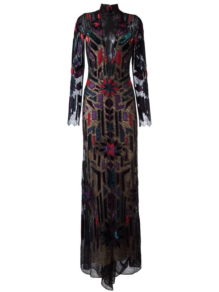 Roberto Cavalli Velvet Appliqué Evening Gown, Women's, Size: 40, Black, Polyamide/viscose/silk