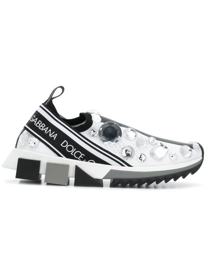 Dolce & Gabbana Crystal Embellished Logo Sneakers - White