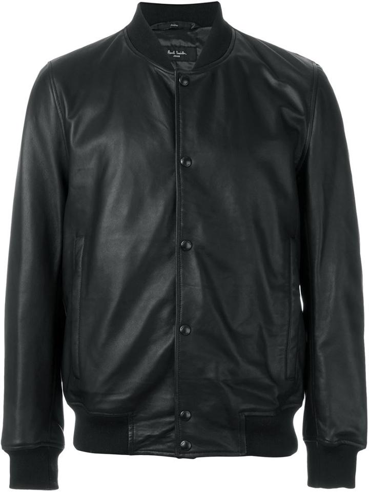 Paul Smith Jeans Leather Bomber Jacket, Men's, Size: L, Black, Viscose/lamb Skin