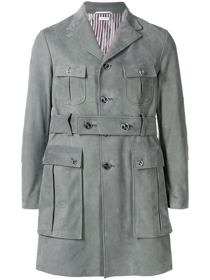 Thom Browne Norfolk High-break Nubuck Overcoat - Grey
