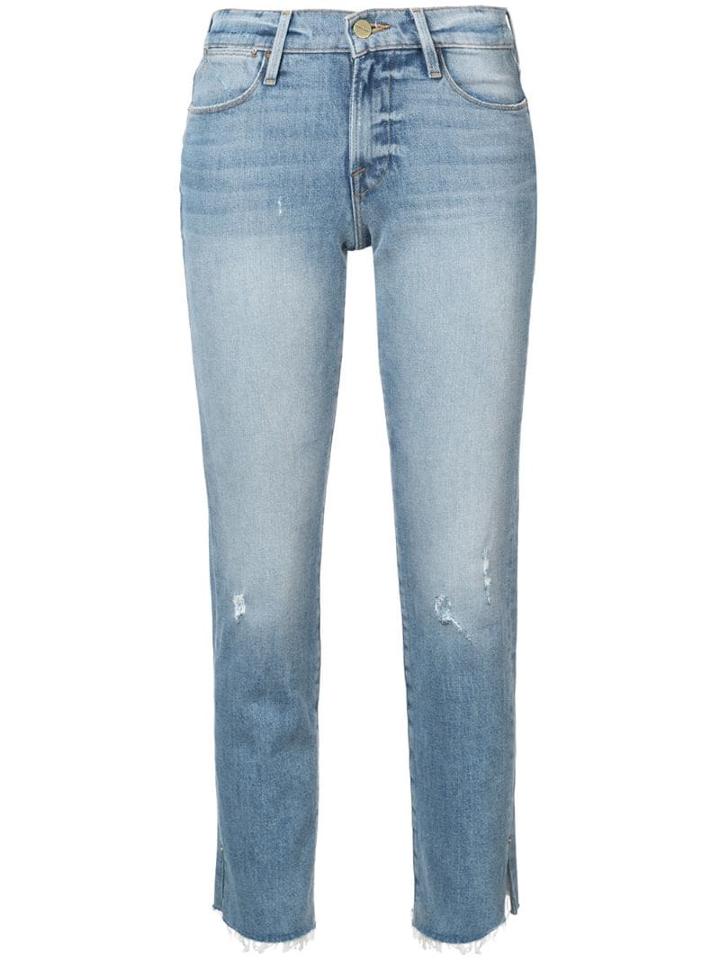 Frame Le High Raw Edge Slit Rivet Jeans - Surrey Light Blue