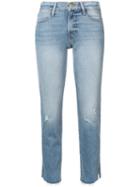 Frame Le High Raw Edge Slit Rivet Jeans - Surrey Light Blue