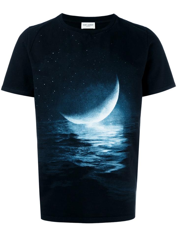 Saint Laurent Moon Print T-shirt, Men's, Size: Medium, Black, Cotton