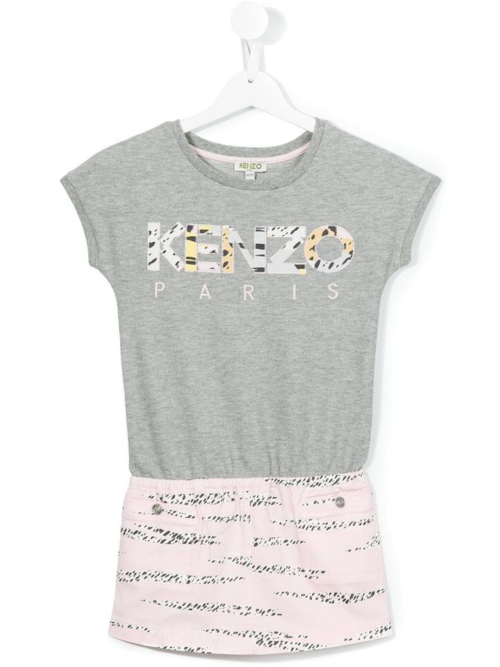 Kenzo Kids Logo Print Dress, Girl's, Size: 6 Yrs, Grey