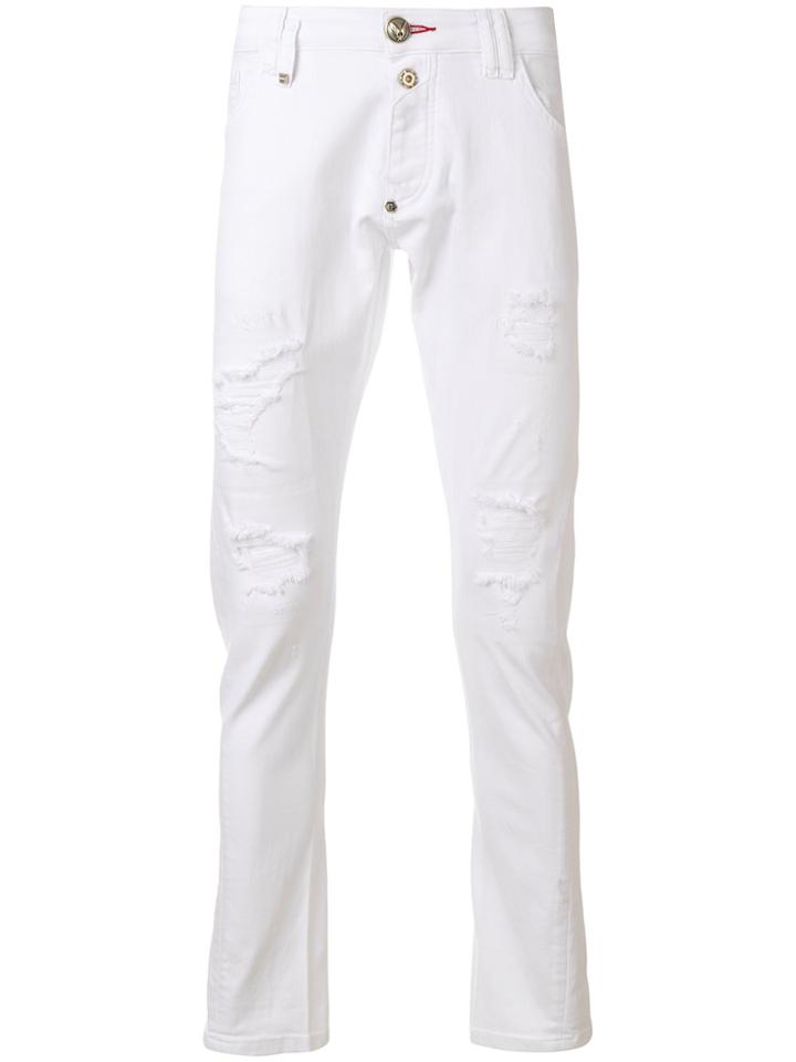 Philipp Plein Distressed Straight-fit Jeans - White