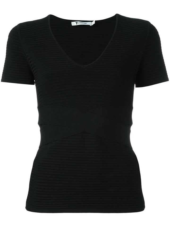 T By Alexander Wang Ribbed Scoop Neck Top, Women's, Size: Small, Black, Rayon/nylon/spandex/elastane