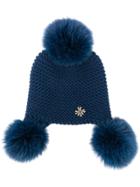 Mr & Mrs Italy Fur Pompoms Knitted Beanie - Blue
