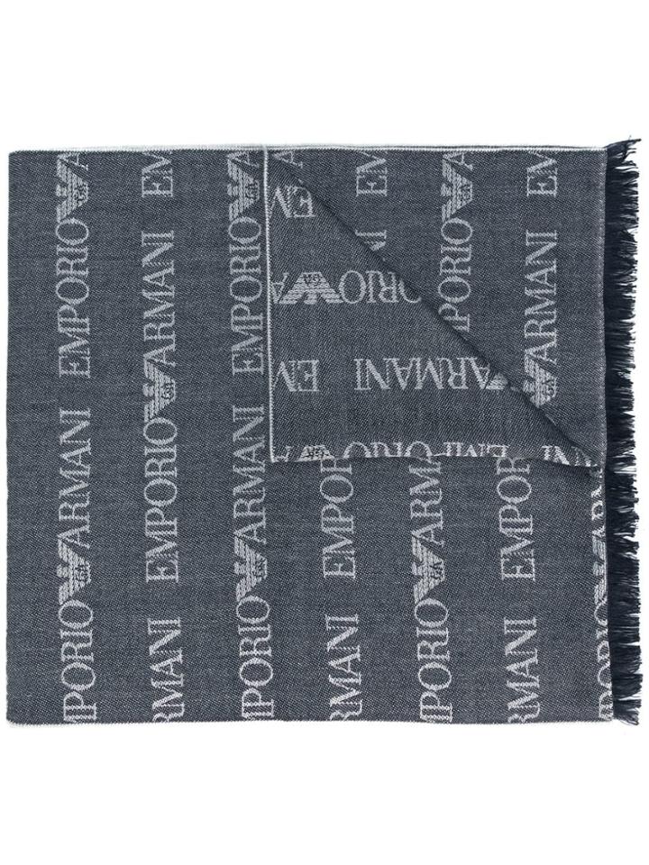 Emporio Armani Frayed Logo Scarf - Blue