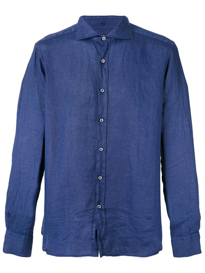 Fay Classic Shirt, Men's, Size: 43, Blue, Linen/flax