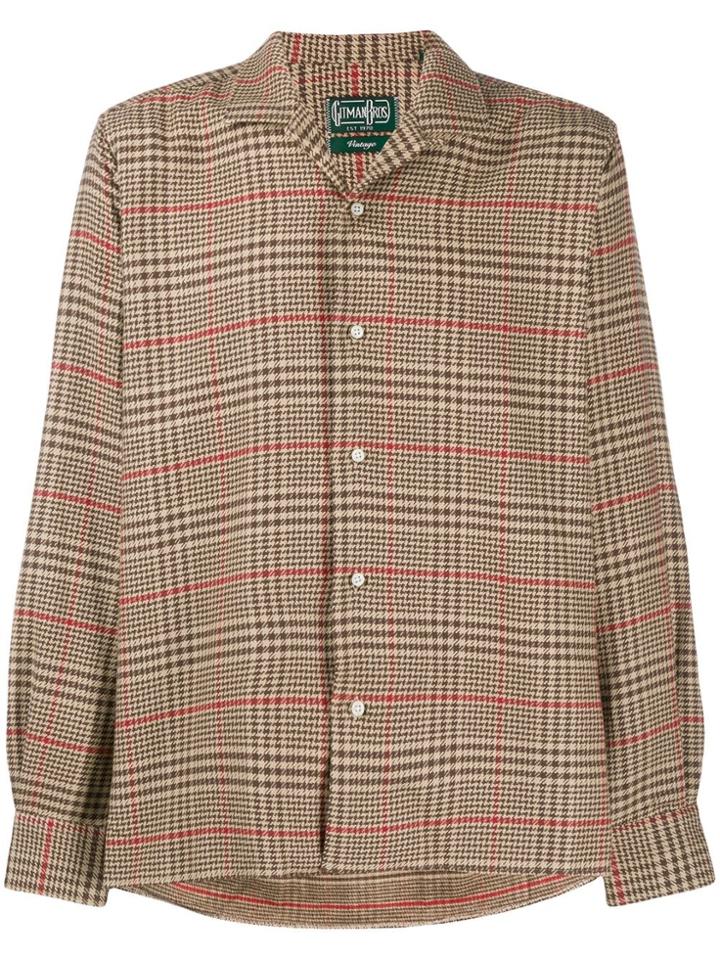 Gitman Vintage Houndstooth Plaid Camp Shirt - Brown