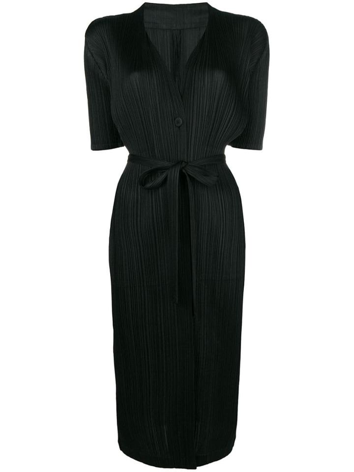 Pleats Please By Issey Miyake Pleated Belted Coat - Black