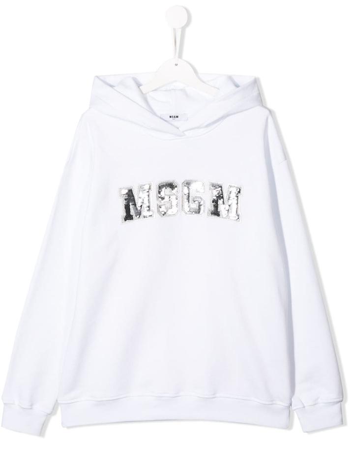 Msgm Kids Sequin Logo Hoodie - White
