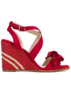 Paloma Barceló Ruffle Wedge Sandals - Red