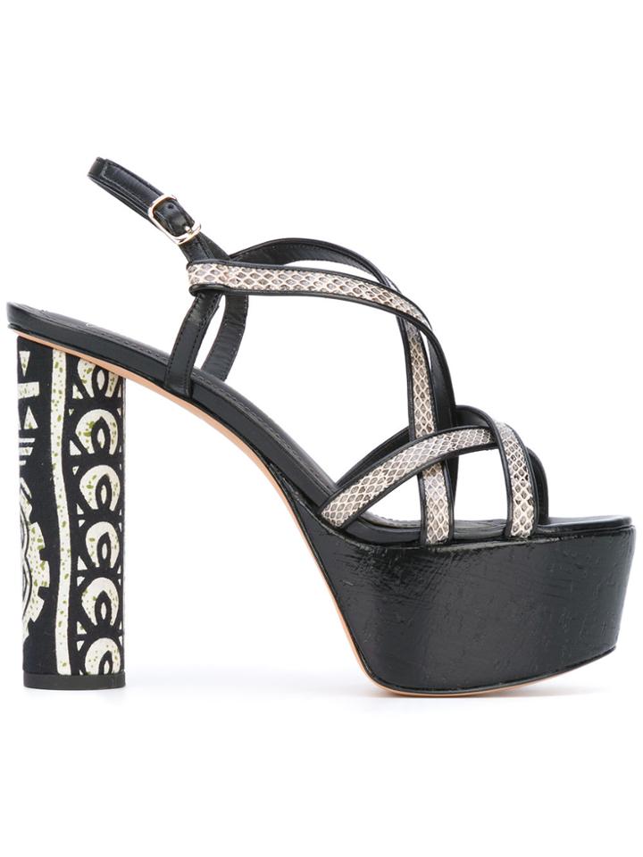 Jean-michel Cazabat Platform Python Effect Strap Sandals - Black