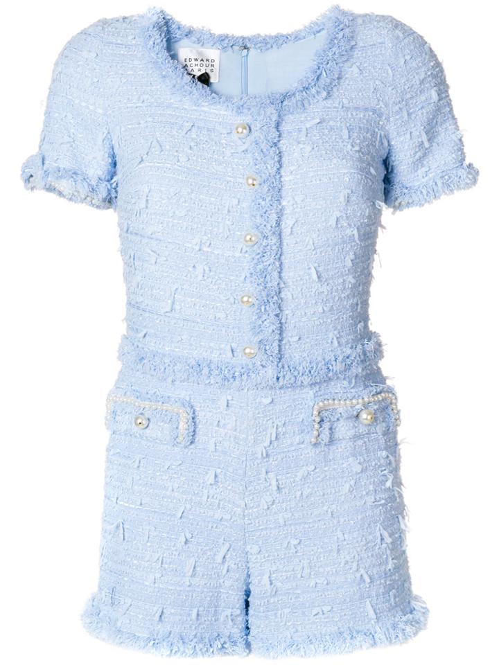 Edward Achour Paris Tweed Playsuit - Blue