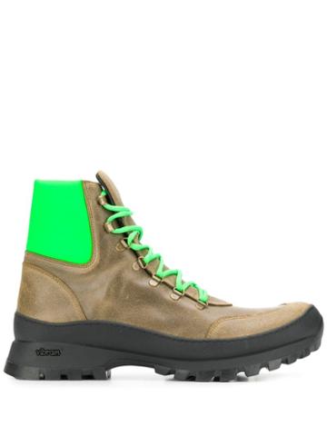 Mr & Mrs Italy Neon Green Panelled Boots - Brown
