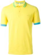 Sun 68 Wide Collar And Sleeve Detail 'righe Fluo' Polo Shirt, Men's, Size: Large, Yellow/orange, Cotton/spandex/elastane