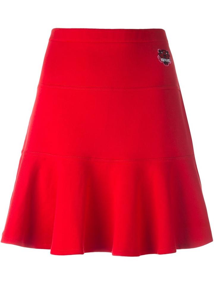 Kenzo Flared Hem Skirt, Women's, Size: Medium, Red, Cotton