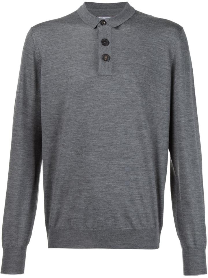 Brunello Cucinelli Fine Knit Polo Shirt, Men's, Size: 54, Grey, Cashmere/wool