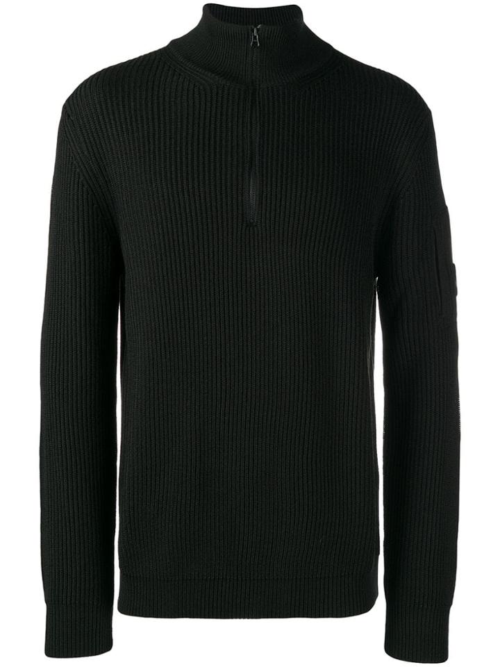 Cp Company Zipped Ribbed Jumper - Black