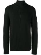 Cp Company Zipped Ribbed Jumper - Black