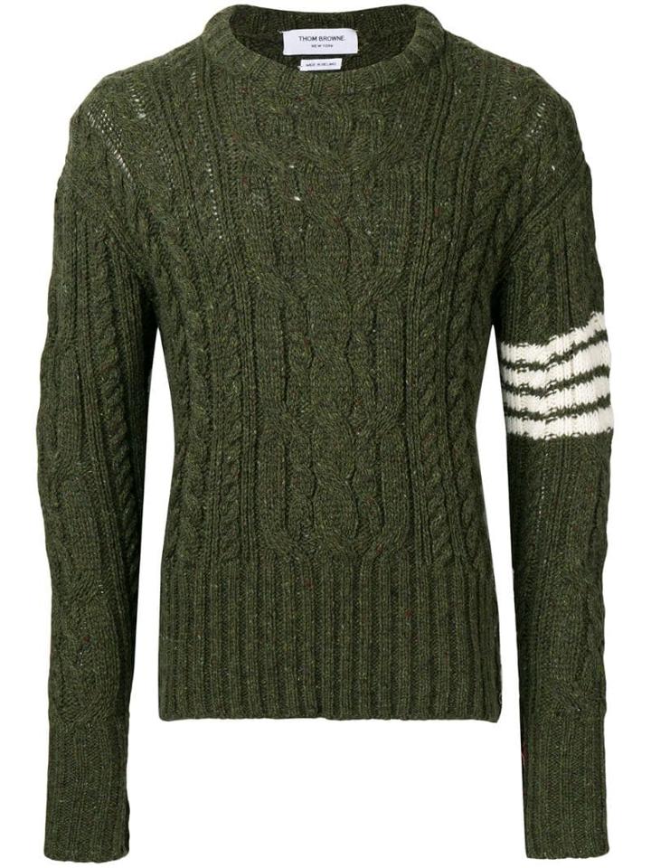 Thom Browne 4bar Aran Cable Pullover - Green