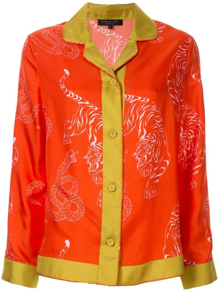 Shanghai Tang Pajama Shirt With Porcelain Bamboo Print - Orange