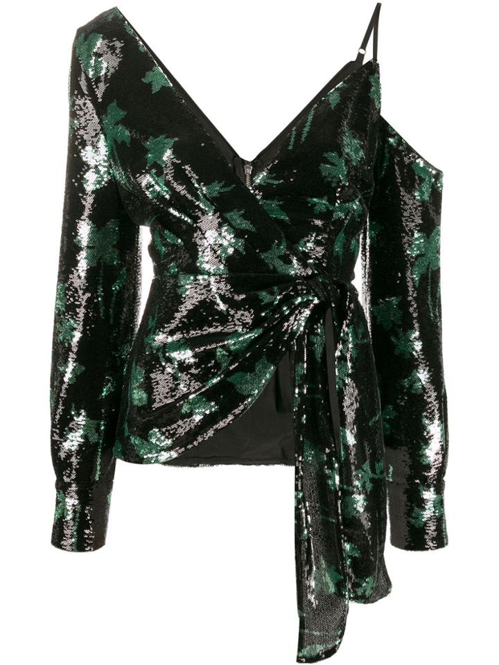 Self-portrait Sequined Leaf Pattern Blouse - Black