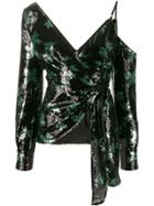 Self-portrait Sequined Leaf Pattern Blouse - Black