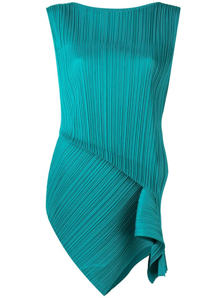 Pleats Please By Issey Miyake - Pleated Tank - Women - Polyester - V, Green, Polyester