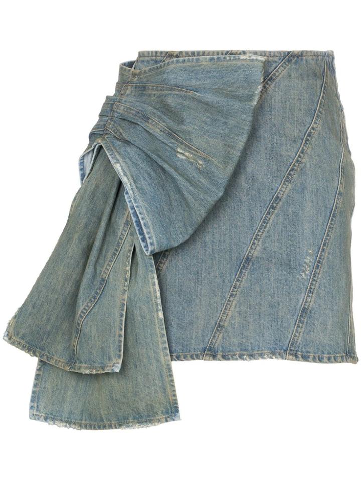 Miu Miu Side Ruffle Bow Detail Denim Mini Skirt - Blue