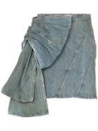 Miu Miu Side Ruffle Bow Detail Denim Mini Skirt - Blue