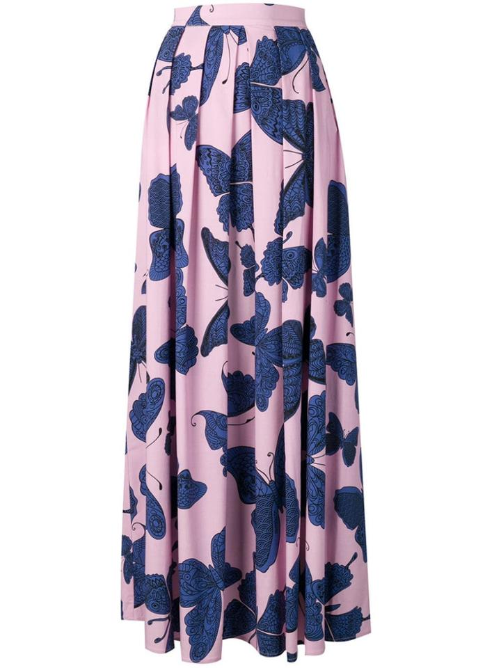 Ultràchic Butterfly Print Pleated Maxi Skirt - Pink